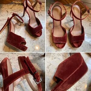 Anthropologie Velvet Heels in Rich Burgundy